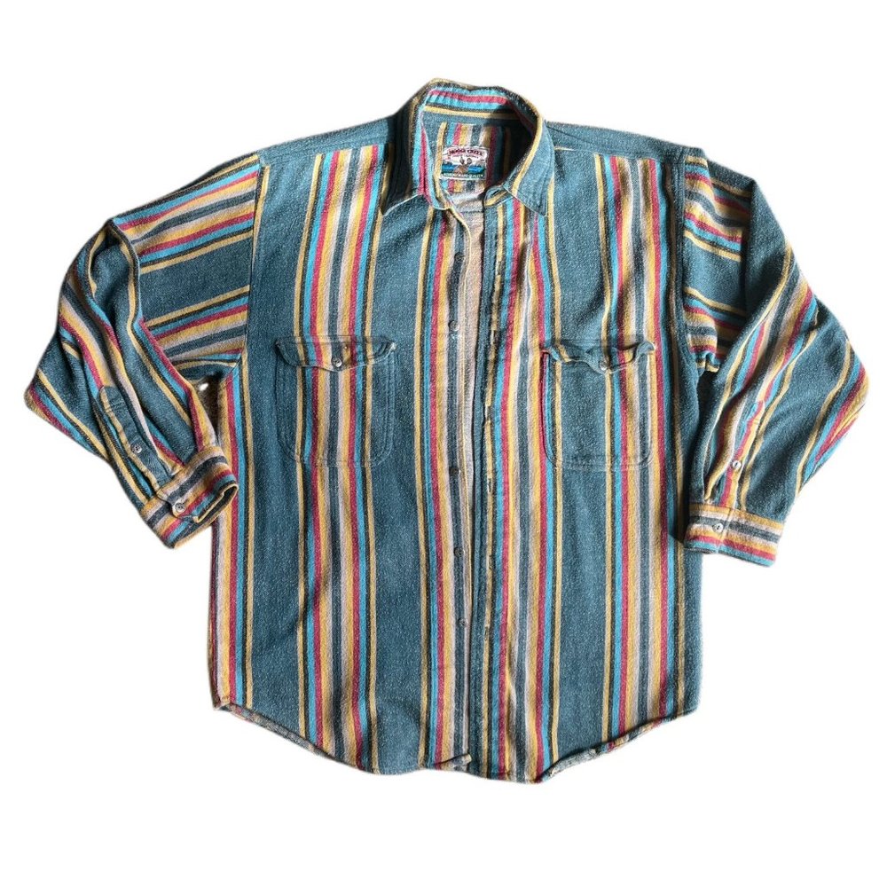 Men’s vintage striped colorful rainbow flannel button down shirt